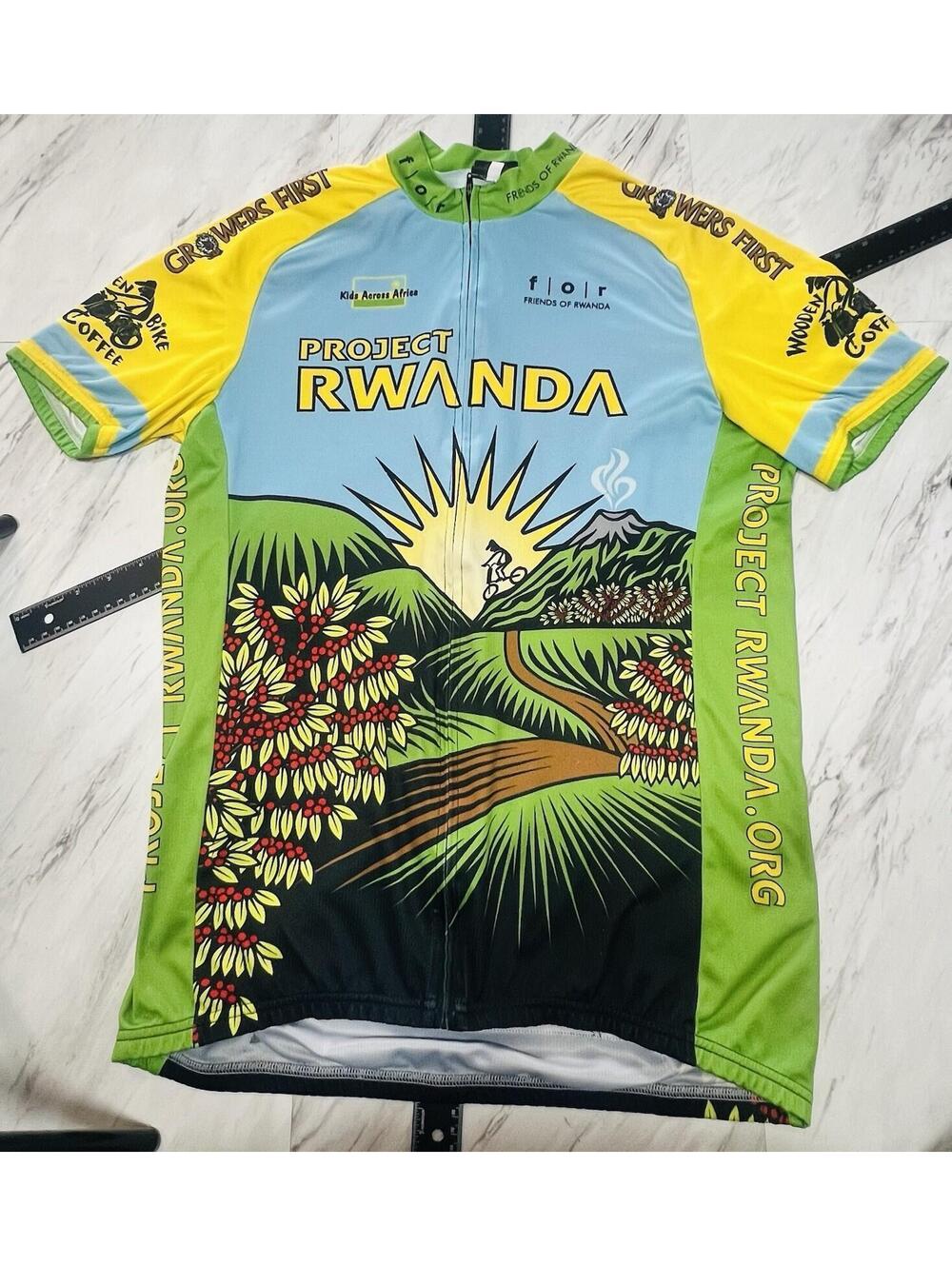 Project Rwanda Cycling Jersey Mens XXL Full Zip Coffee Bike Charity Graphic #13